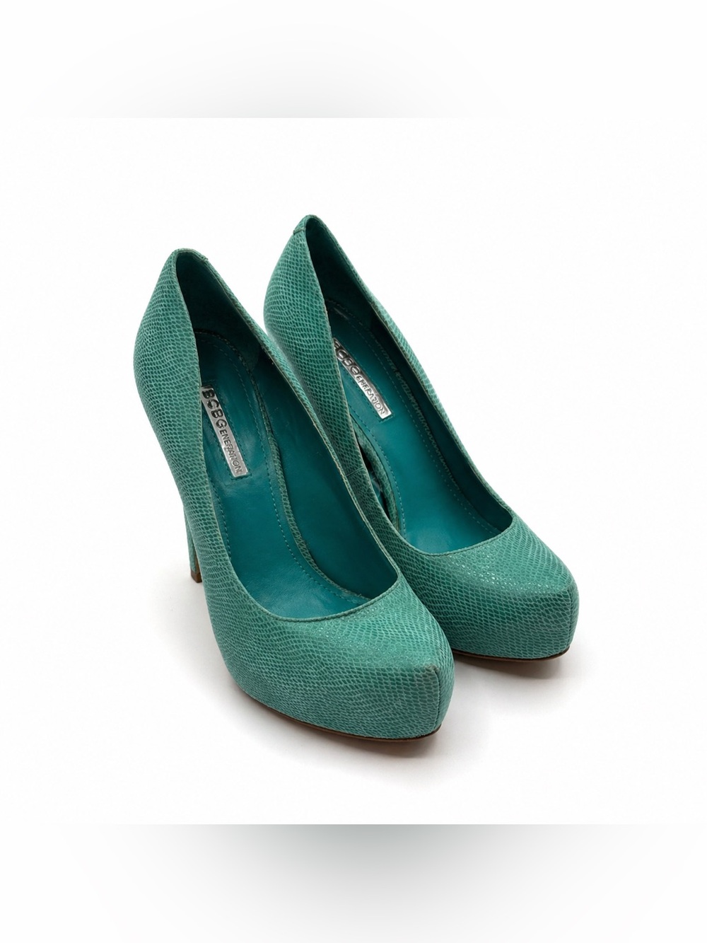 BCBGeneration Parade Platform Heels Teal Textured Pumps Stiletto High Heel Shoes - Picture 3 of 15